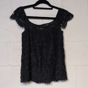 Milly of New York Black Crochet Cotton Lined Sleeveless Blouse Top Size 2